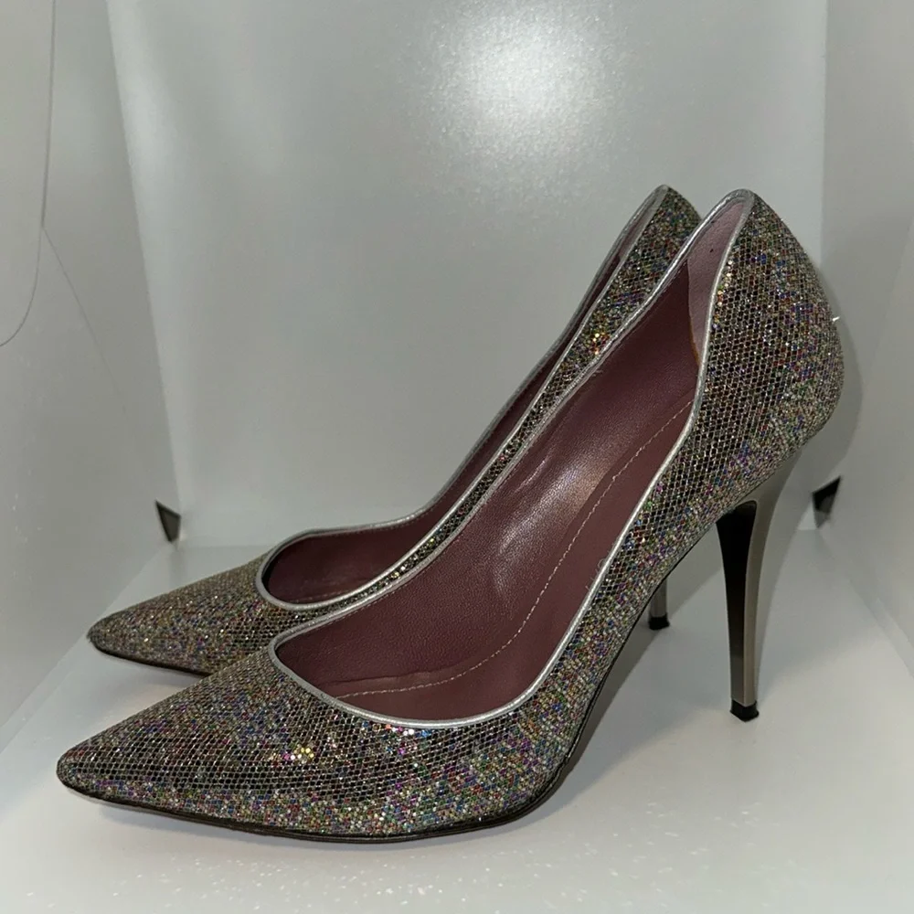Jean Michel Cazabat Silver Sparkly Disco Ball Stiletto Heels Pumps Women’s 38